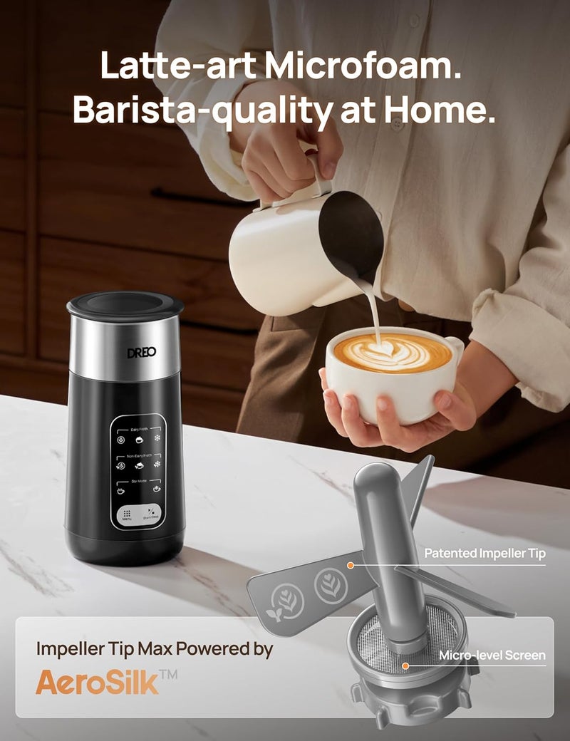 Dreo Milk Frother, 8-in-1 Electric Stainless Steel Frother for Latte Art Microfoam and Coffee, 9oz/270ml Warm and Cold Foam Automatic Frothers, LED, Easy to Clean - Image 5